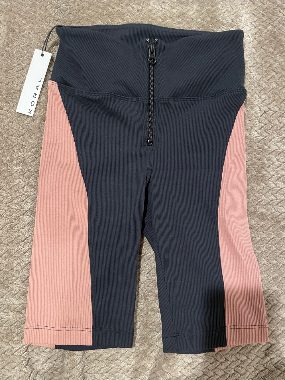 Koral Ribbed High-Waist shorts – Black & Pink Panels